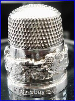 Sterling Silver Thimble with Scottish Thistles (cased), James Swann 1981