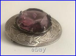 Sterling Silver brooch with large purple Paste Stone scottish, antique vintage