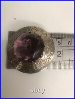 Sterling Silver brooch with large purple Paste Stone scottish, antique vintage