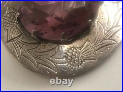 Sterling Silver brooch with large purple Paste Stone scottish, antique vintage