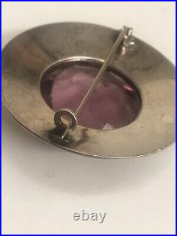 Sterling Silver brooch with large purple Paste Stone scottish, antique vintage