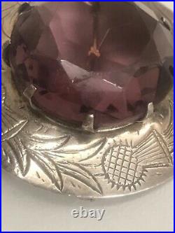 Sterling Silver brooch with large purple Paste Stone scottish, antique vintage