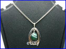 Sterling silver necklace large pendant and chain with banded agate Ortak 1976