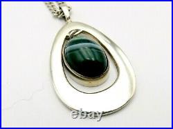 Sterling silver necklace large pendant and chain with banded agate Ortak 1976