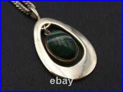 Sterling silver necklace large pendant and chain with banded agate Ortak 1976