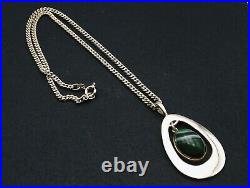 Sterling silver necklace large pendant and chain with banded agate Ortak 1976