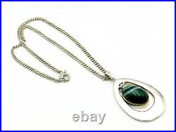 Sterling silver necklace large pendant and chain with banded agate Ortak 1976