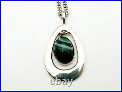 Sterling silver necklace large pendant and chain with banded agate Ortak 1976