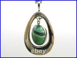 Sterling silver necklace large pendant and chain with banded agate Ortak 1976