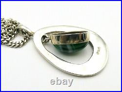 Sterling silver necklace large pendant and chain with banded agate Ortak 1976