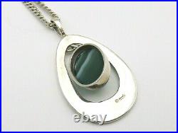 Sterling silver necklace large pendant and chain with banded agate Ortak 1976