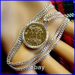 Sterling silver new diamond cut sovereign pendant