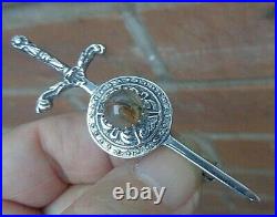 Stg Silver Moss & Agate Scottish Iona Sword Shield Brooch hm 1968 Robert Allison