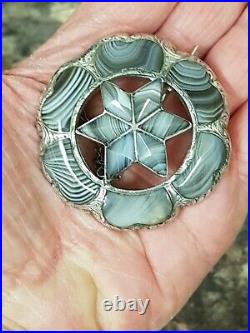 Stunning Antique Mid Victorian Silver Brooch Scottish Montrose Agate 32.5g