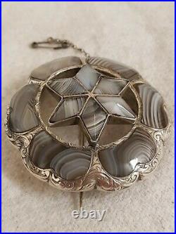 Stunning Antique Mid Victorian Silver Brooch Scottish Montrose Agate 32.5g