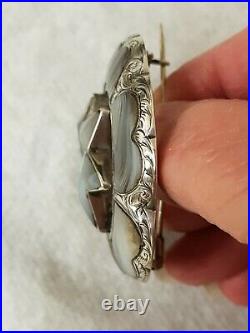 Stunning Antique Mid Victorian Silver Brooch Scottish Montrose Agate 32.5g