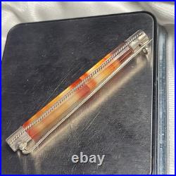 Stunning Antique Victorian Scottish Sterling Silver Agate Bar Brooch Pin