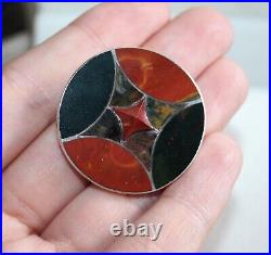 Stunning Design Antique Scottish Agate Pebble Specimen Brooch Sterling Silver