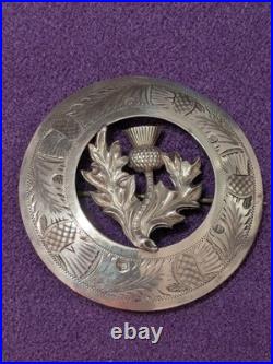 Stunning Large Scottish Sterling Silver Circular Carved Brooch