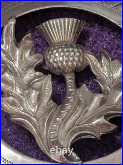 Stunning Large Scottish Sterling Silver Circular Carved Brooch