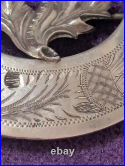 Stunning Large Scottish Sterling Silver Circular Carved Brooch