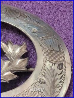Stunning Large Scottish Sterling Silver Circular Carved Brooch