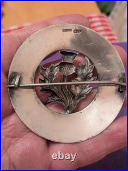 Stunning Large Scottish Sterling Silver Circular Carved Brooch