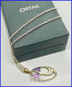 Stunning Ortak Scottish Silver/Lilac Enamel Modernist Large Pendant 7.9g. Boxed