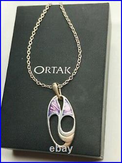 Stunning Ortak Scottish Silver/Lilac Enamel Modernist Large Pendant 7.9g. Boxed