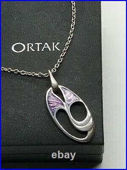 Stunning Ortak Scottish Silver/Lilac Enamel Modernist Large Pendant 7.9g. Boxed