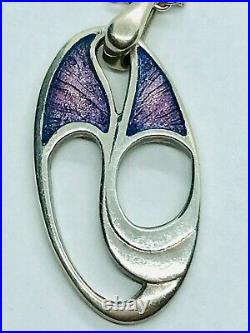 Stunning Ortak Scottish Silver/Lilac Enamel Modernist Large Pendant 7.9g. Boxed