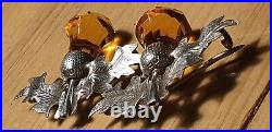 Stunning Pair of Scottish Antique Sterling Silver Amber Glass Thistle Brooches