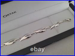 Stunning Rare Ortak Scottish 925 Sterling Silver Malcolm Gray Leaf Link Bracelet