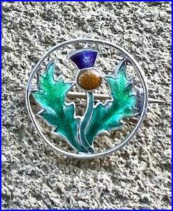 Stunning Sterling Silver Brooch Enamel Charles Horner Scottish Thistle