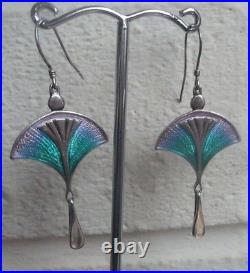 Super Scottish Art Nouveau Style Silver & Enamel Earrings Pat Cheney c. 1980s