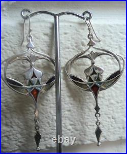 Super Scottish Art Nouveau Style Silver & Enamel Earrings Pat Cheney c. 1980s