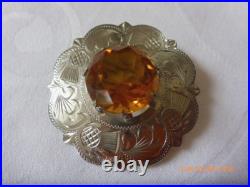 Superb Antique Silver Scottish Citrine Brooch 1967 Edinburgh 1 3/4 Dia
