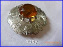 Superb Antique Silver Scottish Citrine Brooch 1967 Edinburgh 1 3/4 Dia