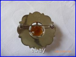 Superb Antique Silver Scottish Citrine Brooch 1967 Edinburgh 1 3/4 Dia