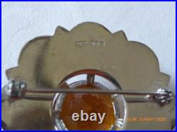 Superb Antique Silver Scottish Citrine Brooch 1967 Edinburgh 1 3/4 Dia