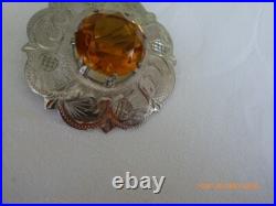 Superb Antique Silver Scottish Citrine Brooch 1967 Edinburgh 1 3/4 Dia