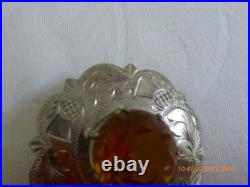 Superb Antique Silver Scottish Citrine Brooch 1967 Edinburgh 1 3/4 Dia