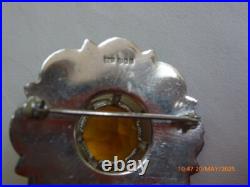 Superb Antique Silver Scottish Citrine Brooch 1967 Edinburgh 1 3/4 Dia