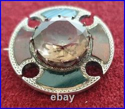 Superb Antique Silver Smoky Quartz Scottish agate pebble brooch pin Vtg Birmh