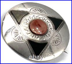 Superb Antique Victorian Scottish Sterling Silver Agate Brooch Pin Hallmarked