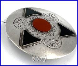 Superb Antique Victorian Scottish Sterling Silver Agate Brooch Pin Hallmarked