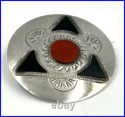 Superb Antique Victorian Scottish Sterling Silver Agate Brooch Pin Hallmarked