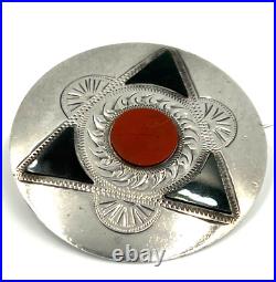 Superb Antique Victorian Scottish Sterling Silver Agate Brooch Pin Hallmarked