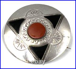 Superb Antique Victorian Scottish Sterling Silver Agate Brooch Pin Hallmarked