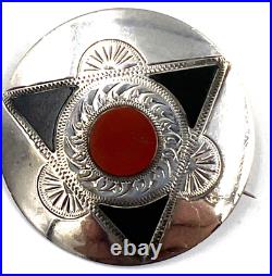 Superb Antique Victorian Scottish Sterling Silver Agate Brooch Pin Hallmarked